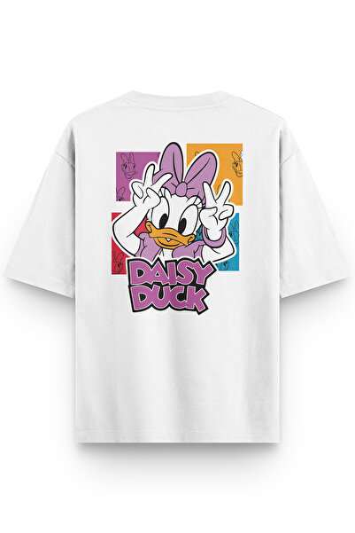 Overoz Women's / Men's Semi Oversize T-Shirt Duck Back Printed White T-Shirt ...