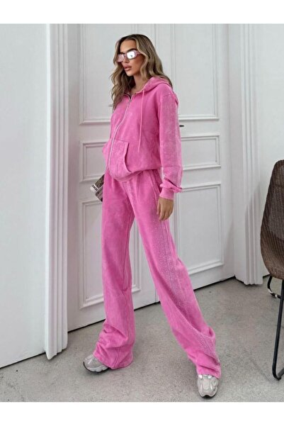 Iuliashop Trening cu hanorac cu fermoar și pantaloni evazați, aspect pre-deco...
