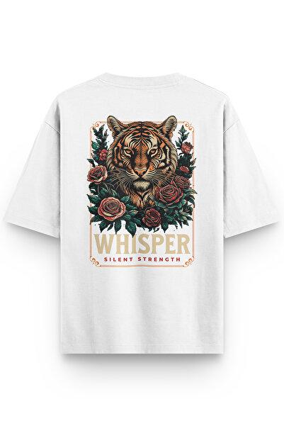 Overoz Women's / Men's Semi Oversize T-Shirt Whisper Tiger Back Print White T...