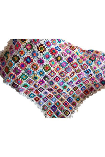 eL&Ma Design El Örgüsü Etnik Otantik Motifli Ekru Koltuk Şalı (95 cm X 95 cm)