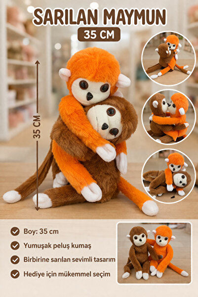 seraptakidunyasi Peluş Maymun 2’li Set 35 cm Büyük Boy Sarılma Tasarımlı Yumu...