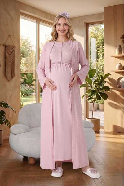 Lohussa Νέα σεζόν Σετ νυχτικών για εγκύους από βαμβάκι, με γιακά σάλι ζακάρ, ...