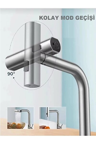 evimmabedim Çok Modlu Inox Mutfak Evye Bataryası Musluk Spiralli Çek Bırak Ba...