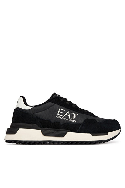 EA7 Unisex Low-Top Comfortable Sole Suede Detailed Logo Patterned Leather Bla...