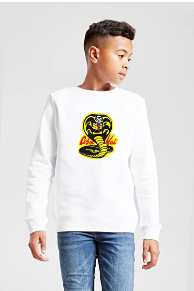 Tshirthane Детски бял суичър с лого Кобра Кай 2ip
