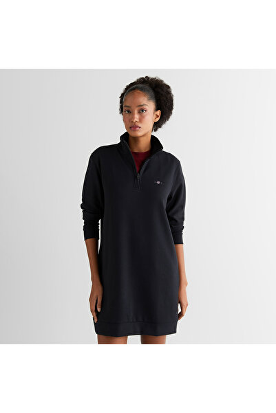 Gant Kadın Siyah Regular Fit Yarım Fermuarlı Elbise