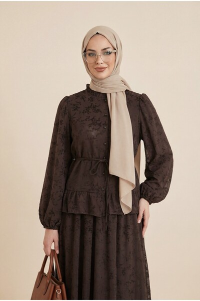 HİJABAYA Σετ φούστας με βολάν στο γιακά και επένδυση με στάμπα Flock