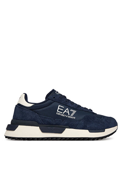 EA7 Unisex Low-Top Comfortable Sole Suede Detailed Logo Patterned Leather Nav...