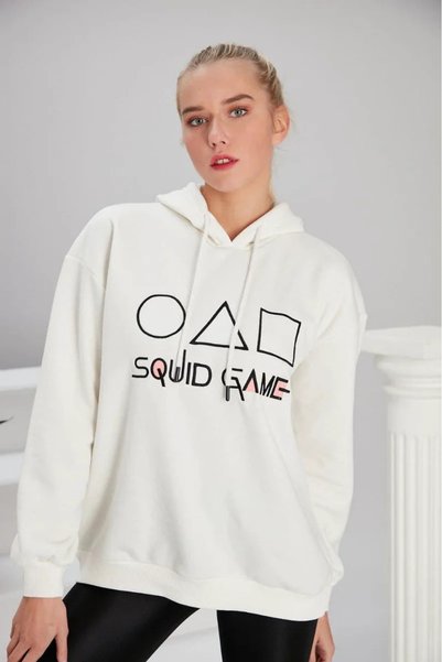 Tshirthane Squid Game Beyaz Kadın 3ip Kapşonlu