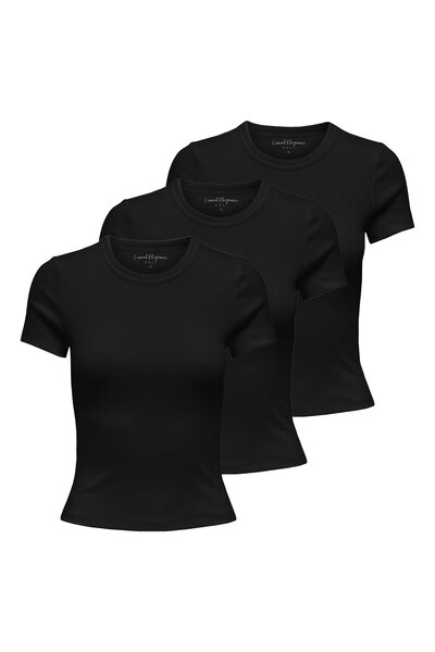 ONLY Damen T-Shirt 3er Pack - ONLVAL LIFE O-NECK TOP, Rundhals, Baumwolle, ei...