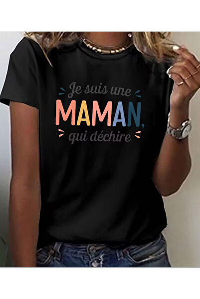 LİNA06 Happy Mother's Day Print T-Shirt, Short Sleeve Crew Neck Casual Top fo...