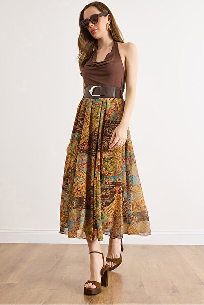 Olalook Γυναικεία πολύχρωμη φούστα μάξι από τούλι με ζώνη και επένδυση ETK-19...