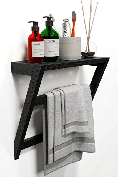 Ev dekka Matkap Gerektirmeyen Ahşap Banyo Rafı Ve Havluluk - 50x40 cm - Yapış...
