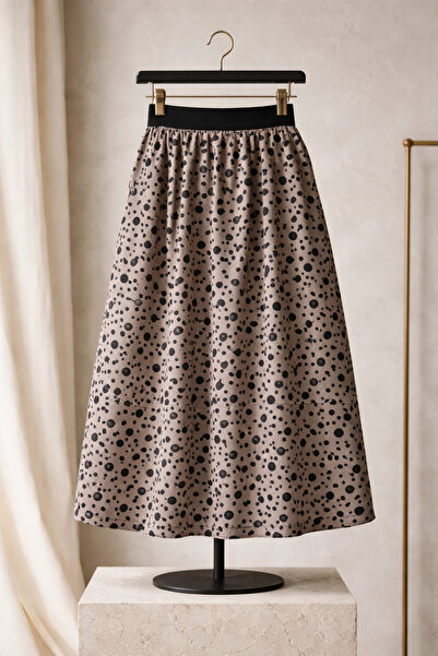 BBS Κοριτσίστικη μακριά φούστα με καφέ πουά σχέδιο και επένδυση