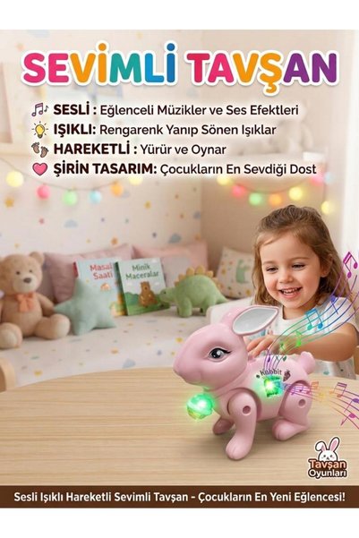 Tıfıl Toys İpli Pilli Işıklı, Müzikli ve Hareketli Sevimli Dans Eden Tavşan O...