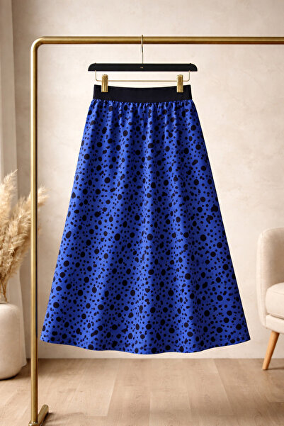 BBS Κοριτσίστικη μακριά φούστα με μπλε πουά σχέδιο και πλήρη επένδυση