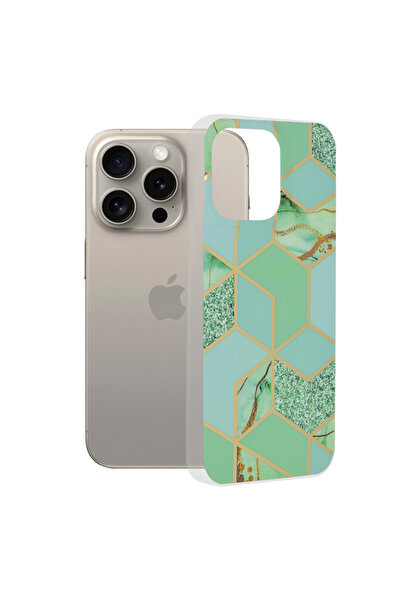 Techsuit Husa pentru iPhone 15 Pro Max, Marble Series, protectie antisoc, verde