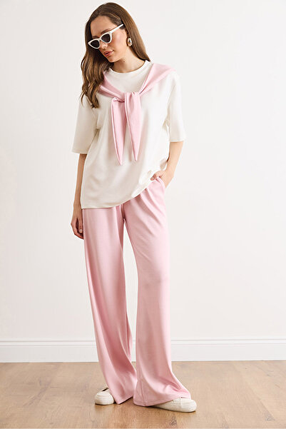 Olalook Γυναικείο Ροζ Σετ με Φουλάρι και Ντραπέ Τοπ και Παντελόνι TKM-19000480