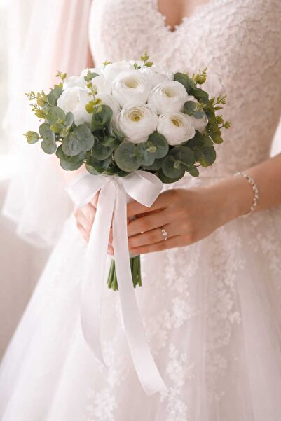 Bioren Şakayık Gelin Çiçeği Okaliptüslü Gelin Buketi Nikah Çiçeği
