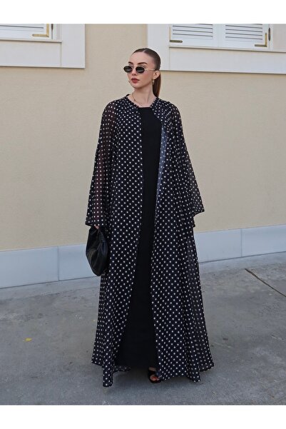 Ranasubaşı Polka Dot Wide Sleeve Abaya