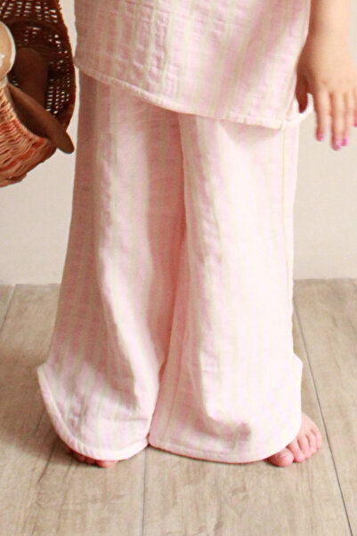 Oh La La Koala For Little Ones Pink Striped Muslin Side Slit Trousers