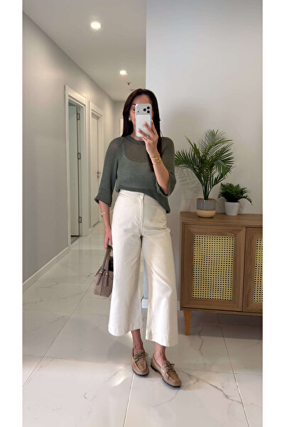 BİRCANÇİL CS Joviss Κρεμ Τζιν Παντελόνι με Εξαιρετικά Ψηλή Μέση