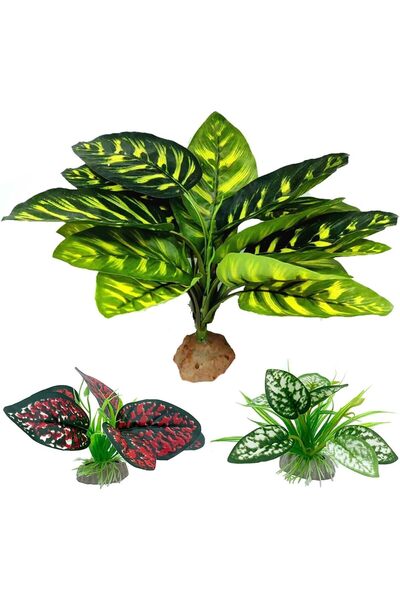 Arabest 3x Artificial Terrarium Plant,Realistic Plastic Decoration for Reptil...