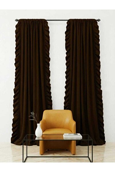 Madame Dower Κουρτίνα με βολάν από λινό σε καφέ χρώμα εσπρέσο, ειδικής σχεδία...