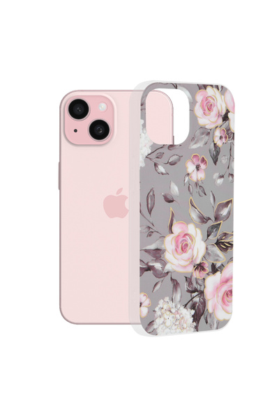 Techsuit Husa pentru iPhone 15, Marble Series, protectie antisoc, gri