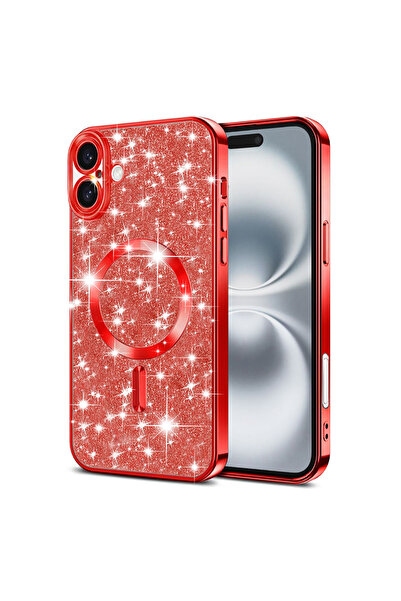 Techsuit Husă pentru iPhone 16, Luxury Glitter MagSafe, protecție antișoc, roșu