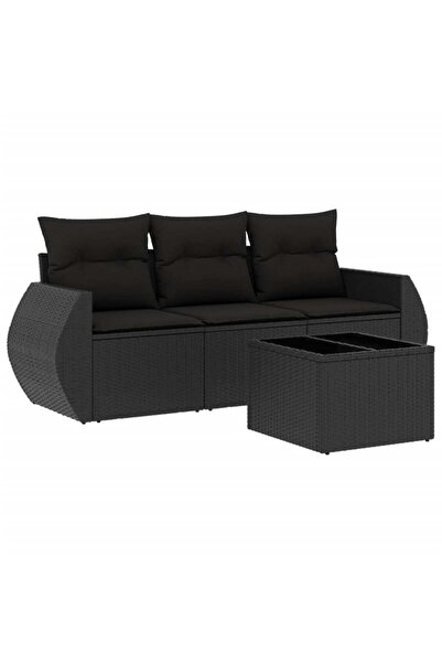vidaxl Set mobilier de grădină cu perne, 4 piese, negru, poliratan