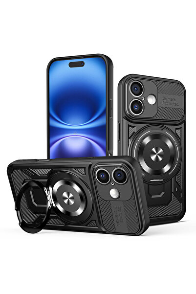 DAMUR Husă TitanFlex Ring, Apple iPhone 16 Plus, Negru, Inel Magnetic Kicksta...