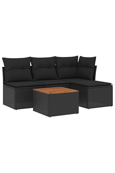 vidaxl Set mobilier de grădină cu perne, 5 piese, negru, poliratan