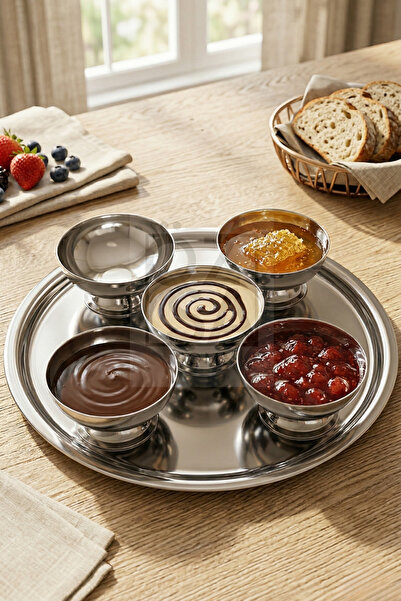 ÖzSa Home 6 Parça Çelik Kahvaltılık Sunumluk Seti Reçellik Çerezlik Ayaklı Su...