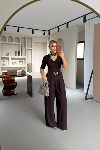 Sezgi Tekin Bridge Detail Arched Brown Palazzo Trousers