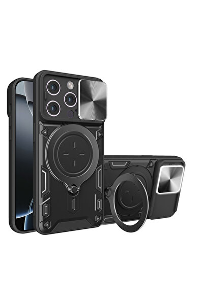 DAMUR Калъф със стойка и магнитен панел за Apple iPhone 16 Pro, Защита от изп...
