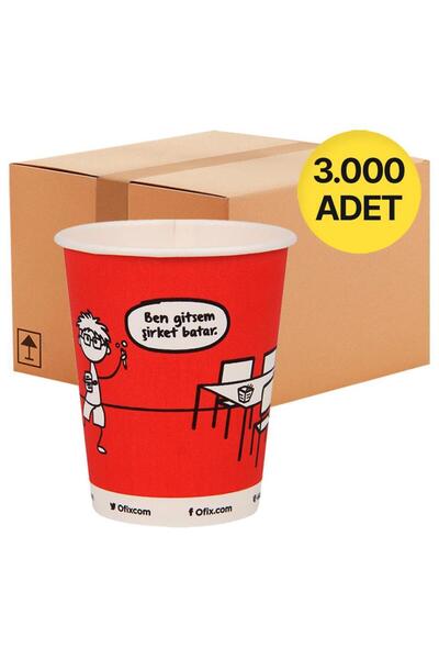 OFIX Karton Bardak Özel Baskılı 7 oz 180 ml 3000 Adet - Kırmızı - 1 Koli