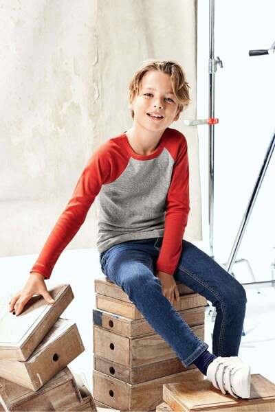 Brix Μπλουζάκι για αγόρι με μπλοκ ρεγκλάν μανίκια, 100% βαμβάκι, 8532 Κόκκινο...