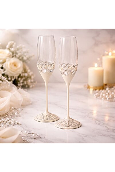 Azay Σετ ποτηριών σαμπάνιας σε χρώμα ιβουάρ με πέρλες, 25,5 εκ., πολυτελές δώ...