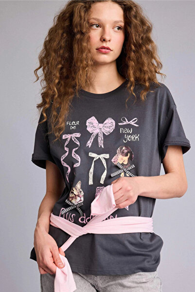 DeFacto H5772AXAR191 Μπλουζάκι με κοντό μανίκι με στάμπα σε ανθρακί χρώμα και...