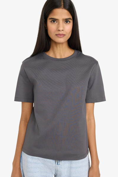 DeFacto D7579AXAR104 Ανθρακί Μπλουζάκι Βασικής Εφαρμογής σε Κανονική Γραμμή