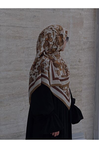 Qalortex Scarf Eșarfă moale din bumbac cu model Nazenin - Caramel