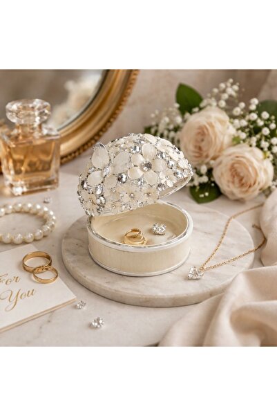 Azay Στρογγυλό Κουτί Κοσμημάτων με Λουλούδια και Στρας, 5 εκ., – Θήκη για Δαχ...