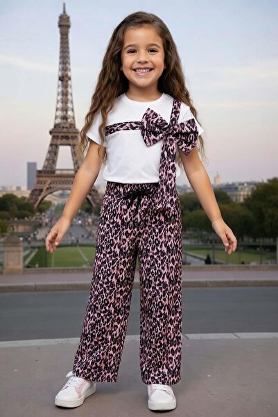 Riccotarz Κοριτσίστικο Σετ με Φιόγκο στο λαιμό και Λεοπάρ Λεπτομέρεια στο Κάτ...