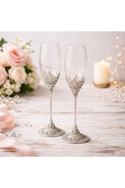 Azay Ασημένια ποτήρια σαμπάνιας με κρύσταλλα, 26,9 εκ., πολυτελές δώρο με κου...