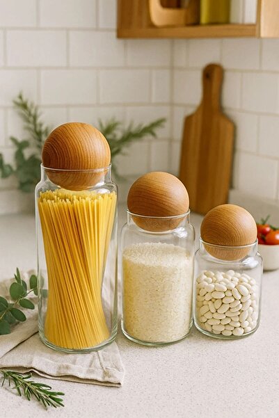 Bev Kitchen 3-Piece Acacia Jar and Spice Set with Lids