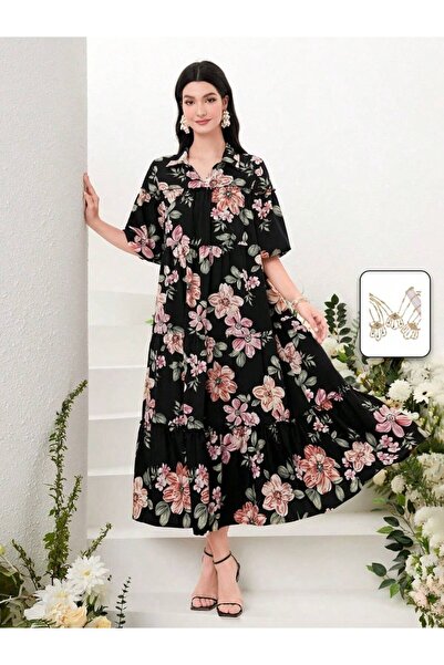 Iuliashop Rochie midi Black Adam cu imprimeu floral roz - XS