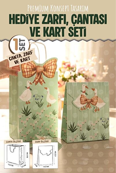 t tuğset etiket Premim Konsept Hediye Kutusu Çantası Kartı Seti Baby Shower Yeni Doğan Bebek Hediyelik Seti Yeşil-T1