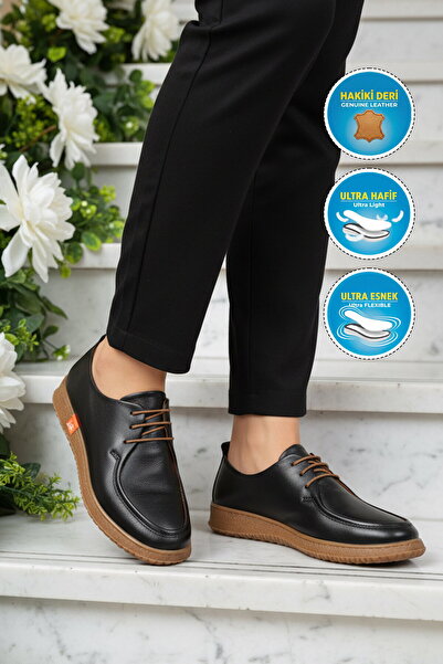AYAKMOD Black Genuine Leather Women's Casual Shoes 2005 Z