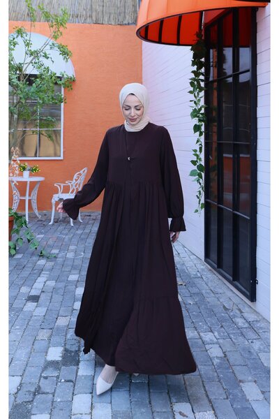 HNT Hayrunnisa Tesettür طقم أومري نصف كم أكمام داخلي لون بني غامق HNT7050